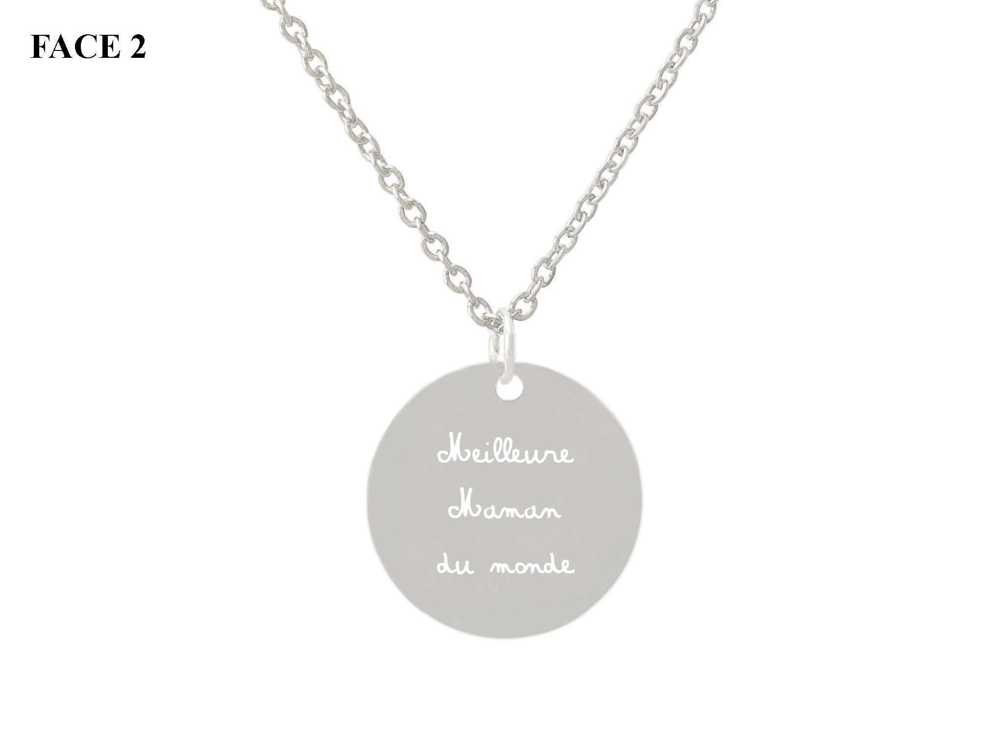 Collier CHANA1 femme acier inoxydable argent pendentif médaille gravure personnalisable - MARJANE et Cie