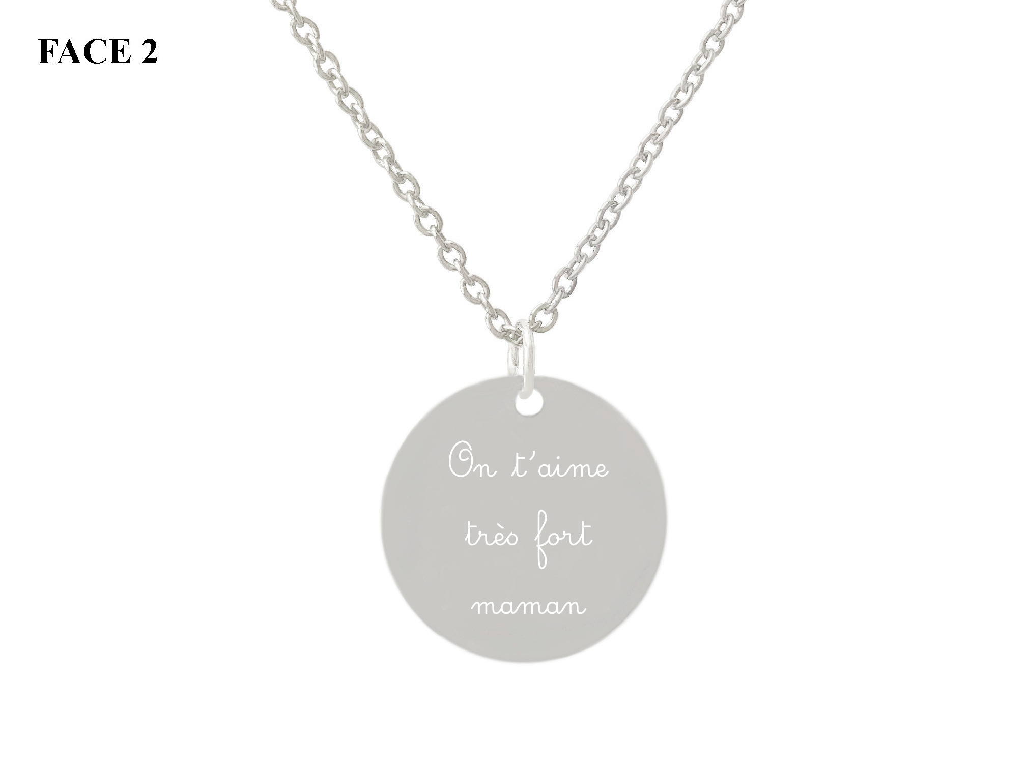 Collier CHANA2 femme acier inoxydable argent pendentif médaille gravure personnalisable - MARJANE et Cie