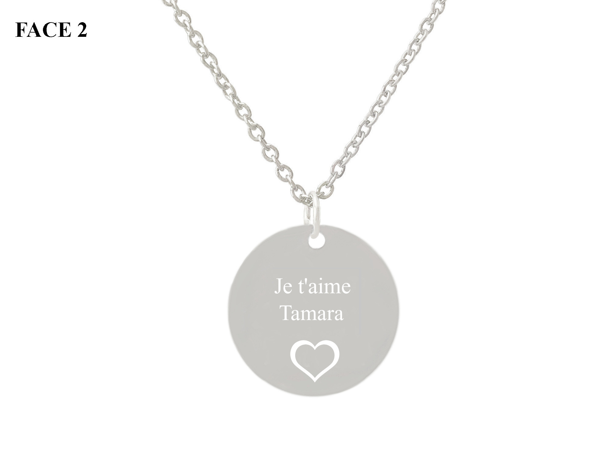 Collier CHANA3 femme acier inoxydable argent pendentif médaille gravure personnalisable - MARJANE et Cie