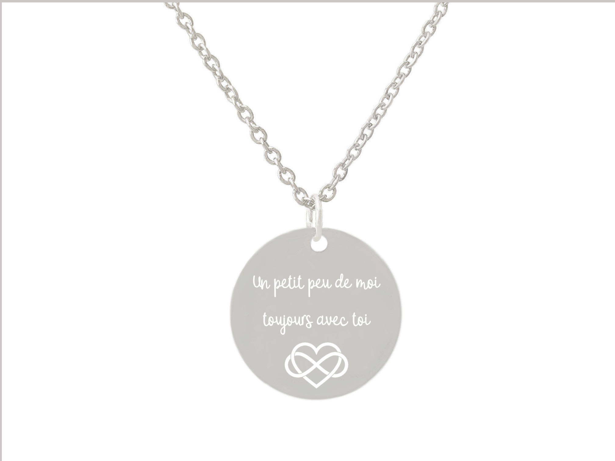Collier CHANA4 femme acier inoxydable argent pendentif médaille gravée personnalisée - MARJANE et Cie