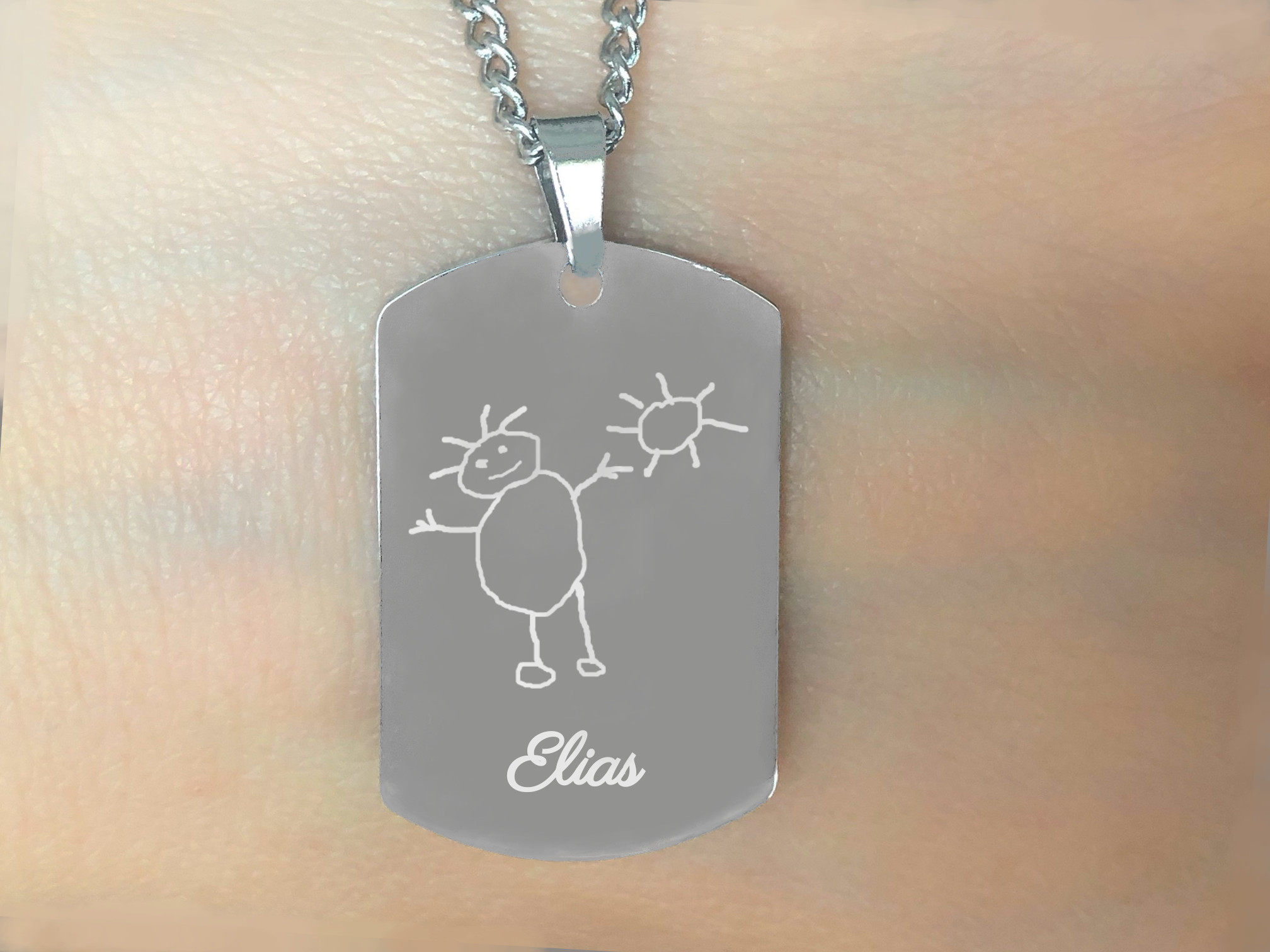 Collier DARIS4 homme acier inoxydable argenté médaille militaire gravée dessin - MARJANE et Cie