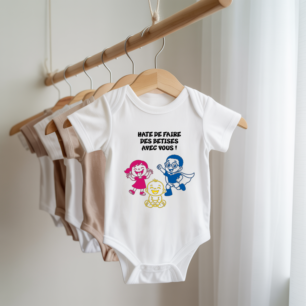 Body bébé personnalisable blanc pour frères et sœurs suspendu - MARJANE et Cie