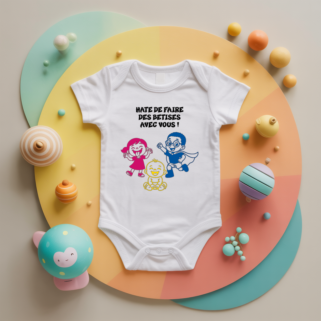 Body bébé personnalisé annonce grossesse à frères et sœurs en coton par flocage - MARJANE et Cie
