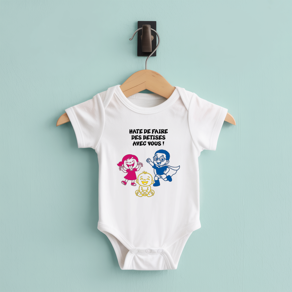 Body bébé personnalisable avec annonce grossesse à frères et sœurs sur cintre - MARJANE et Cie