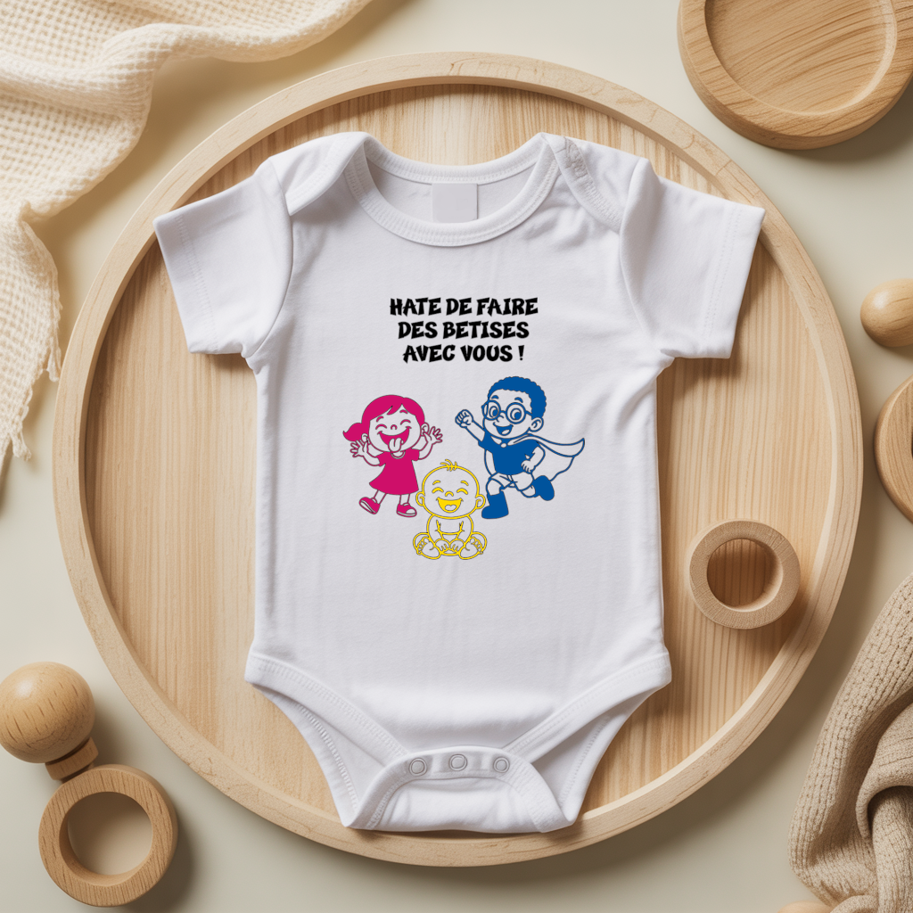 Body bébé personnalisé annonce grossesse à frères et sœurs, cadeau naissance - MARJANE et Cie