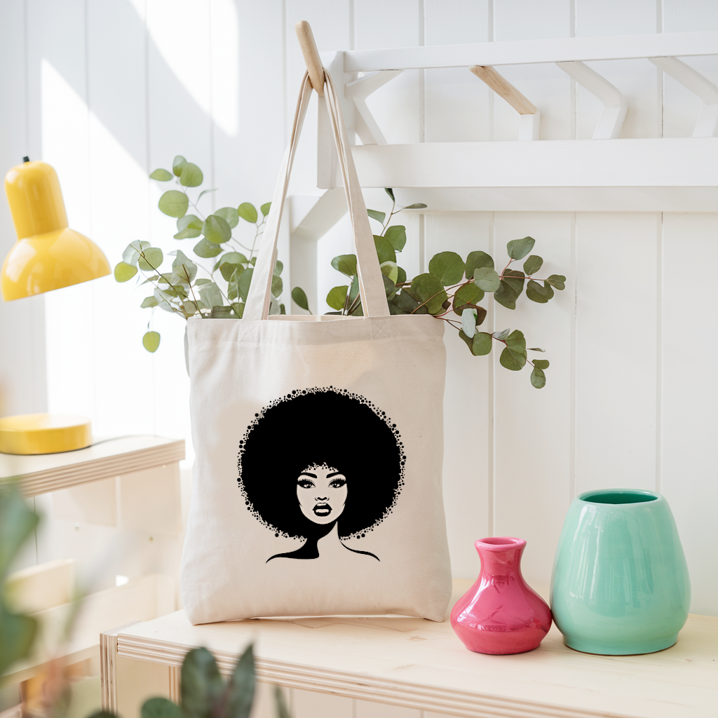 Tote bag femme illustration féminine puissante afro suspendu - MARJANE et Cie