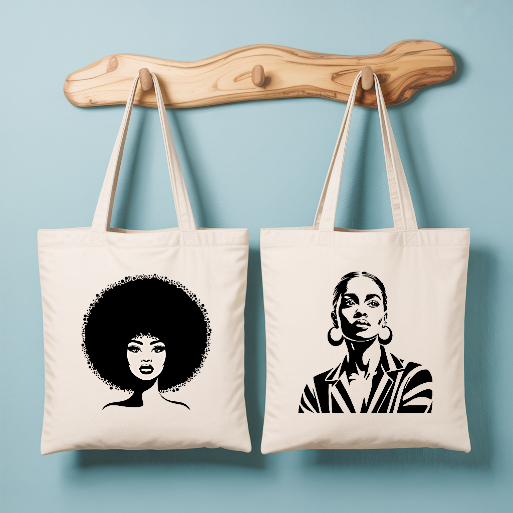 Tote bag femme avec illustrations féminines afro fortes et affirmées en flocage - MARJANE et Cie