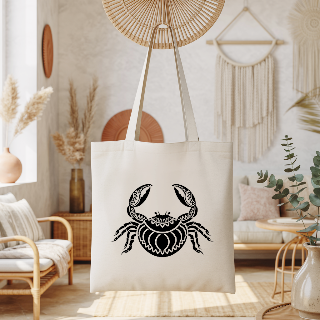 Tote bag femme crabe artistique avec flocage monochrome suspendu - mer - MARJANE et Cie