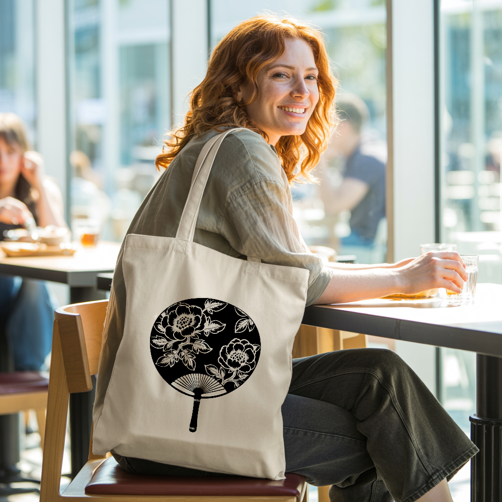 Tote bag femme porté, éventail japonais Uchiwa - MARJANE et Cie