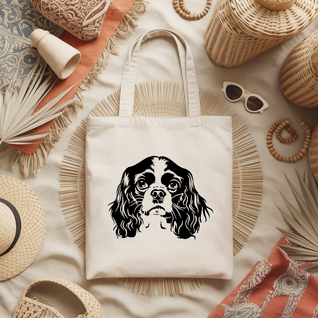 Tote bag femme avec tête de chien bouledogue français en flocage noir - MARJANE et Cie