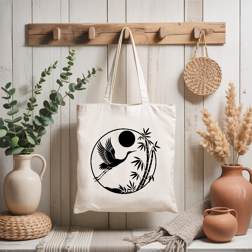 Tote bag femme esthétique japonaise suspendu, illustration délicate monochrome - MARJANE et Cie