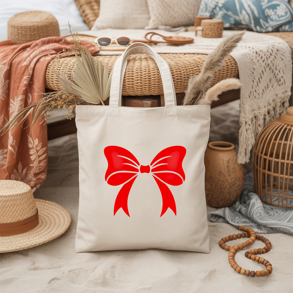 Tote bag femme nœud rouge graphique, flocage monochrome - MARJANE et Cie