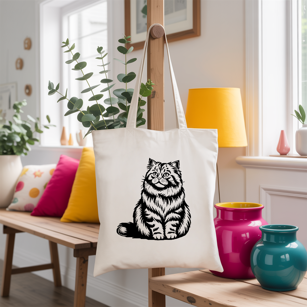 Tote bag chat femme verso monochrome suspendu à un porte-manteau - attitude calme et assurée – MARJANE et Cie