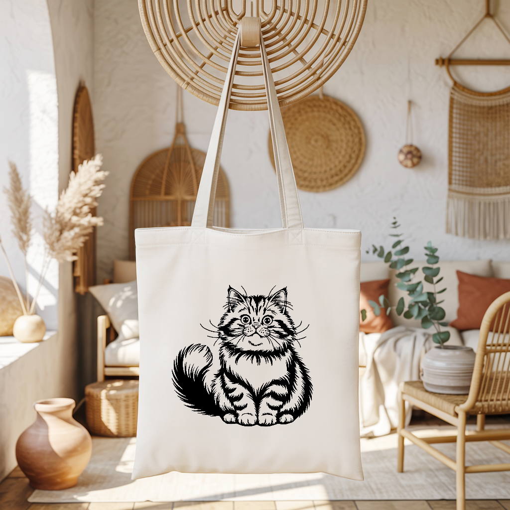 Tote bag chat femme flocage monochrome noir suspendu – posture humoristique - MARJANE et Cie