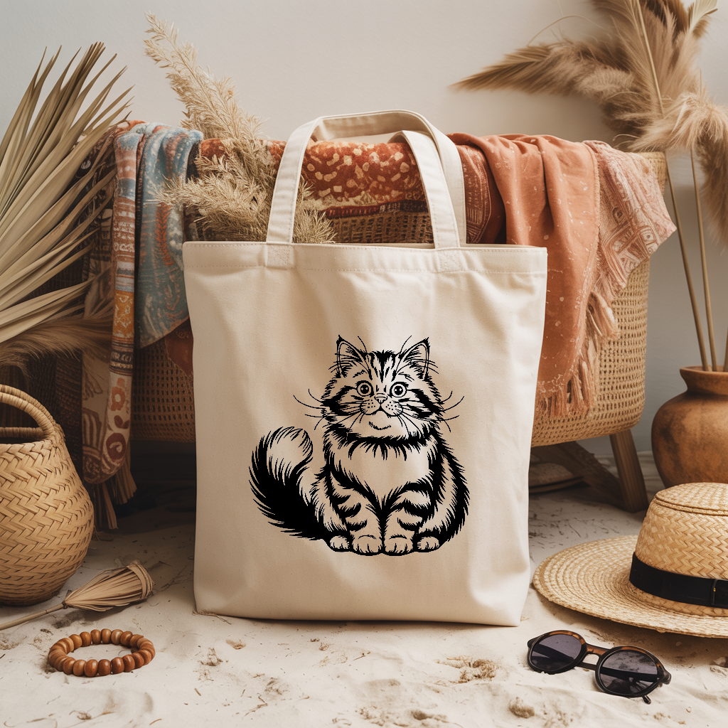 Tote bag chat femme flocage monochrome noir de qualité – posture affirmée - MARJANE et Cie