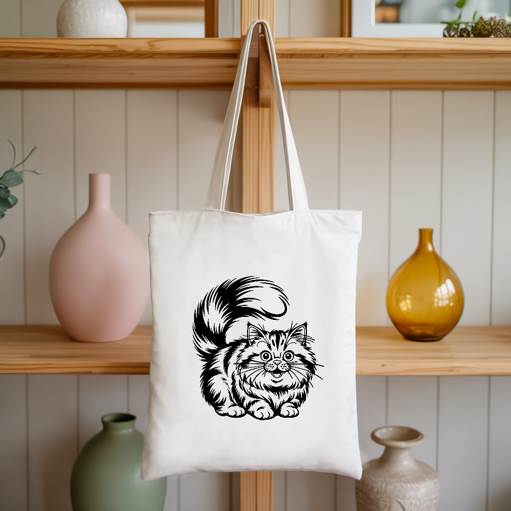 Tote bag chat femme illustration monochrome suspendu – portrait de chat - MARJANE et Cie