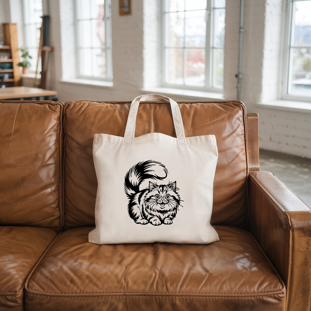 Tote bag chat humoristique femme flocage monochrome posé sur un canapé - MARJANE et Cie