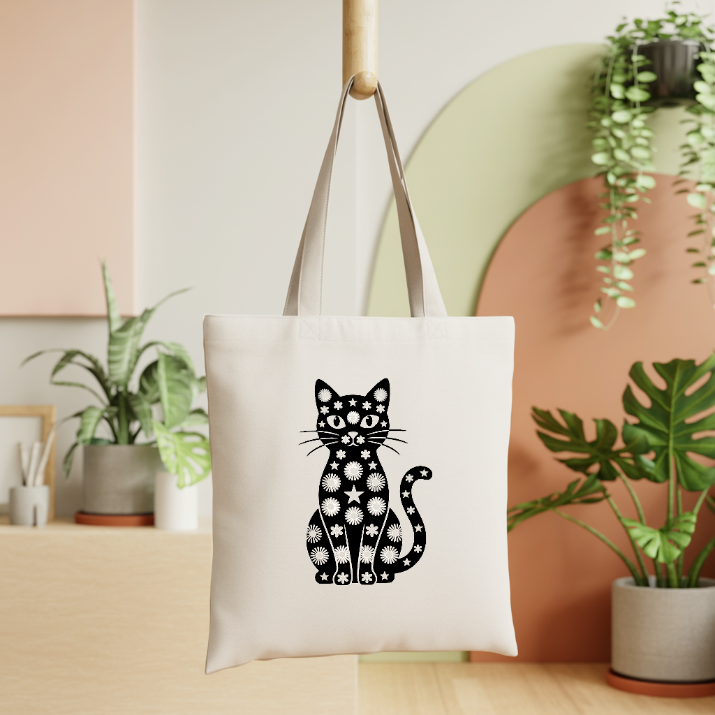 Tote bag femme illustré chat décoratif suspendu - MARJANE et Cie