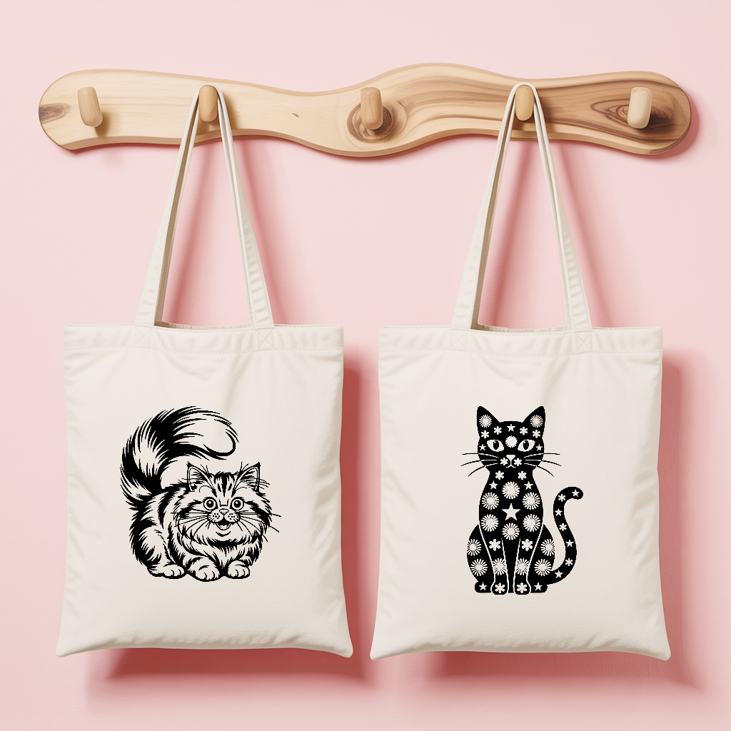 Tote bag femme avec illustrations de chats monochrome élégants - MARJANE et Cie
