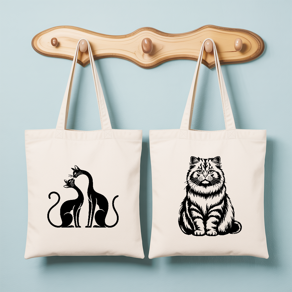 Tote bag femme avec illustration de chats droles  et verso chat monochrome - MARJANE et Cie
