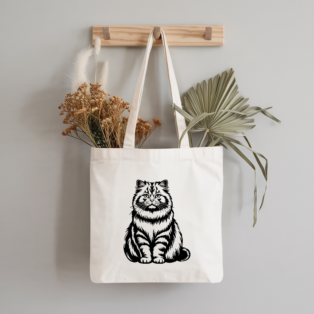 Tote bag chat femme flocage monochrome noir suspendu à une patère – posture affirmée - MARJANE et Cie
