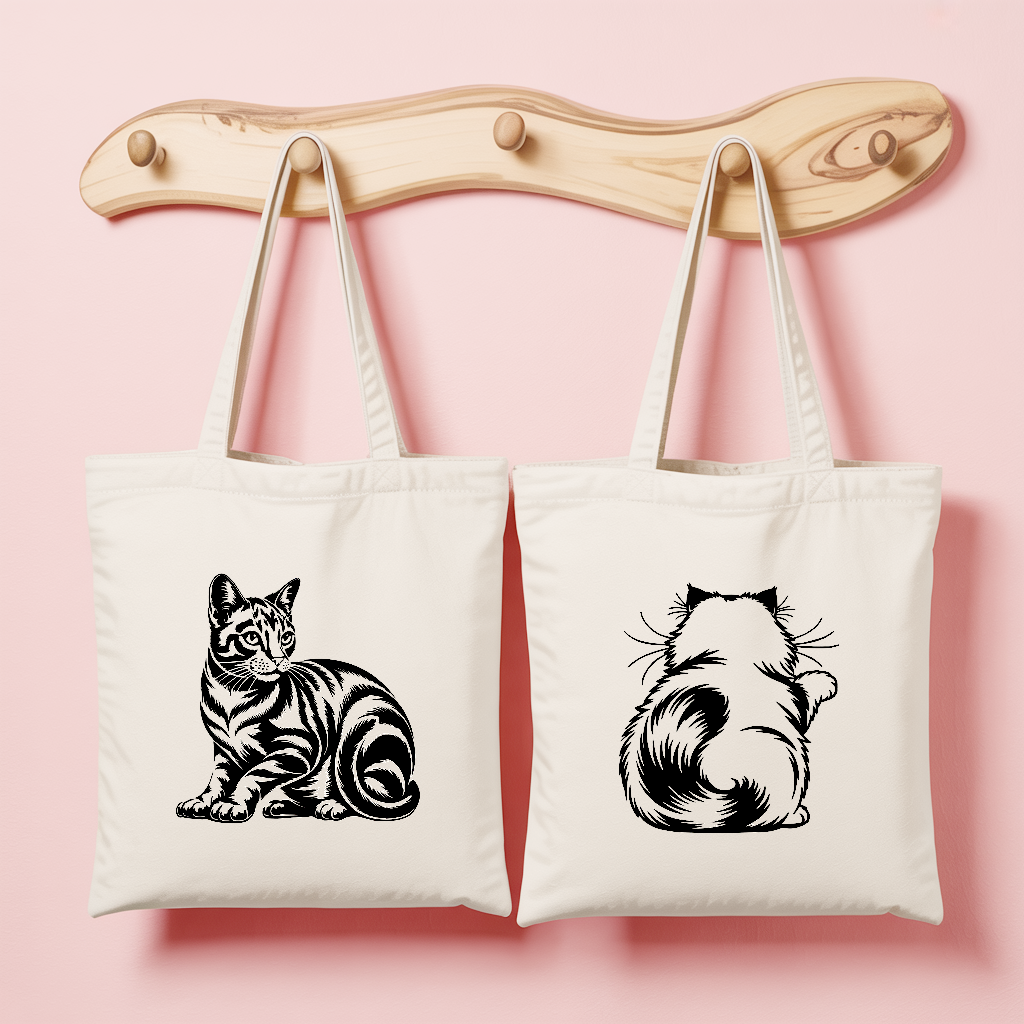 Tote bag femme avec illustrations chats monochrome élégants - MARJANE et Cie