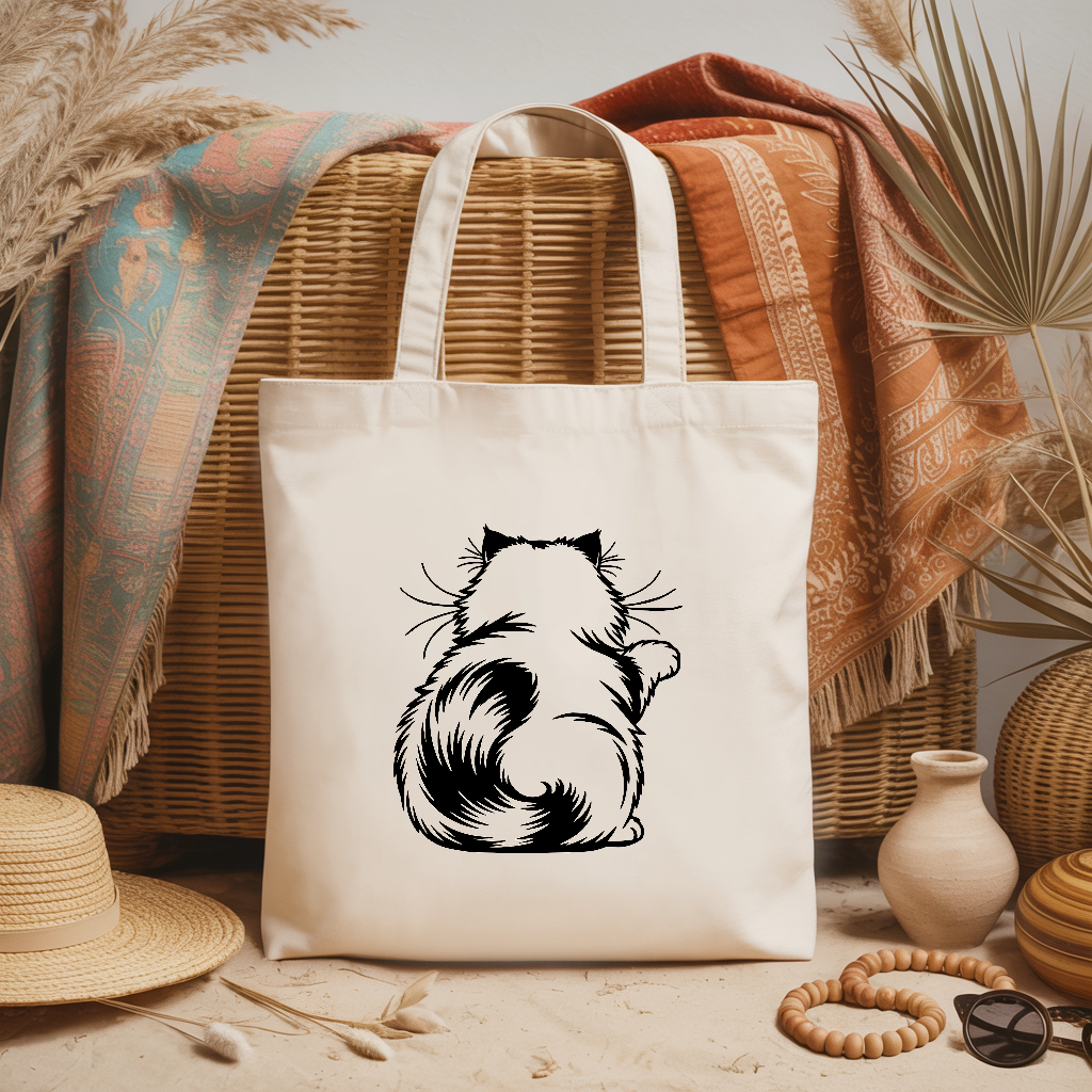 Tote bag chat femme flocage monochrome noir – posture amusante - MARJANE et Cie