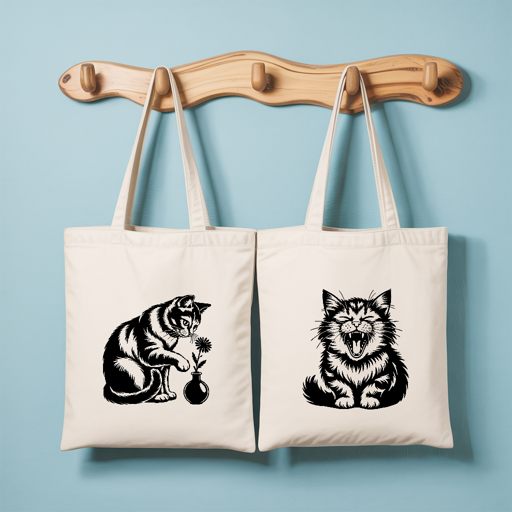 Tote bag femme avec illustration de chat curieux et chat humoristique - MARJANE et Cie