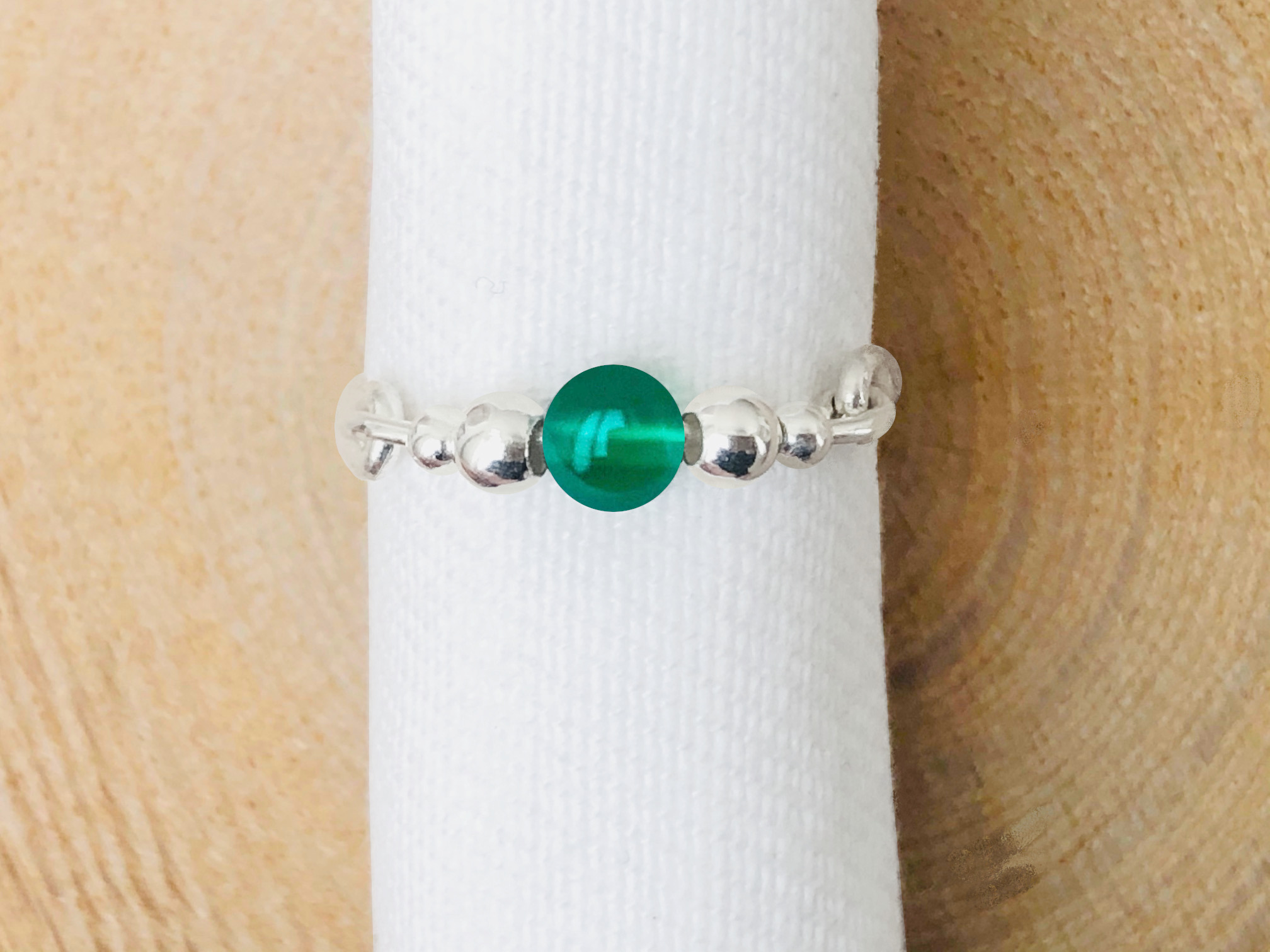 Bague MAHA1 argent 925 perle semi precieuse agate couleur verte-minimaliste