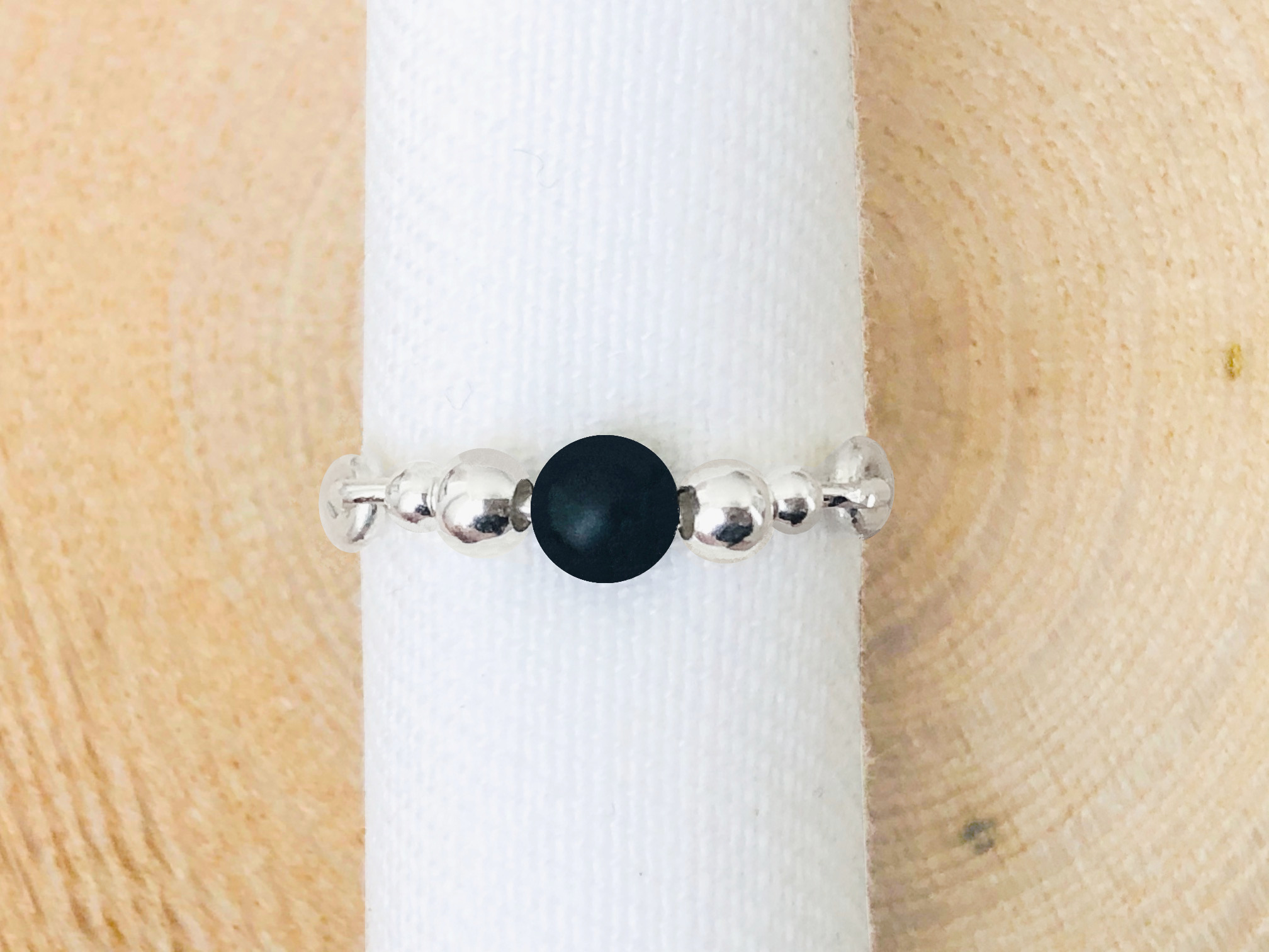 Bague MAHA5 argent massif perle semi precieuse onyx couleur noire-minimaliste