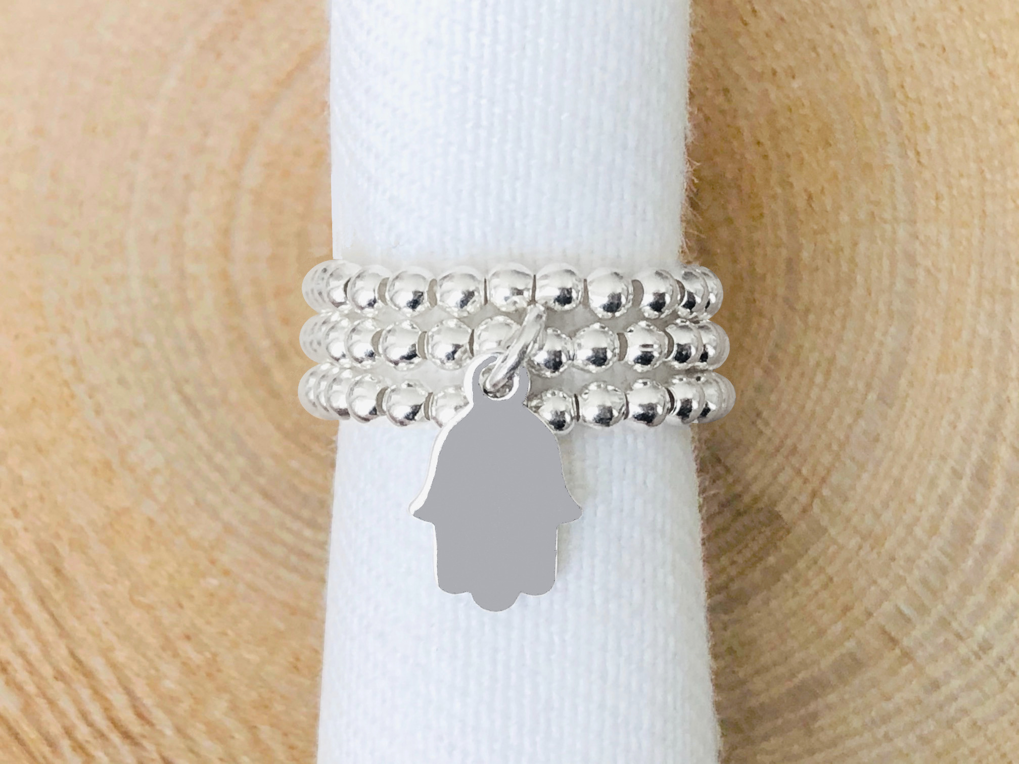 Bague SOLTANA argent 925 breloque hamsa khamsa fatma fatima élastique empilable-minimaliste