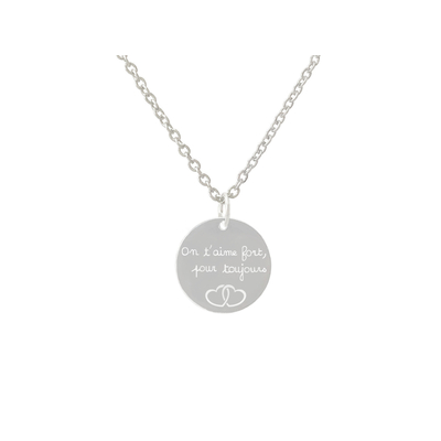 Collier ASMA1 femme acier inoxydable argent pendentif médaille gravée personnalisée - MARJANE et Cie