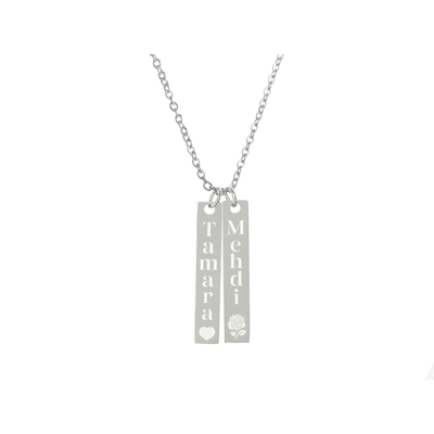 Collier HELIYA1 femme acier inoxydable argent pendentif barre gravé personnalisé minimaliste - MARJANE et Cie
