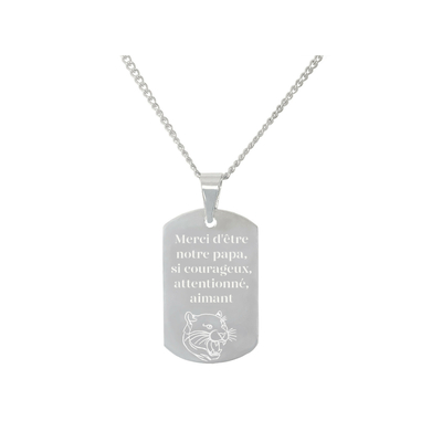 Collier KAMIL1 homme acier inoxydable argent médaille gravée personnalisée minimaliste - MARJANE et Cie