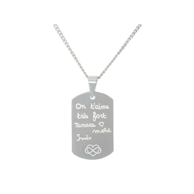 Collier KAMIL2 homme acier inoxydable argent médaille gravée personnalisable minimaliste - MARJANE et Cie