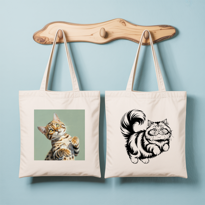 Tote bag femme illustration de chat Bengal en couleur et chat monochrome - regard captivant – MARJANE et Cie