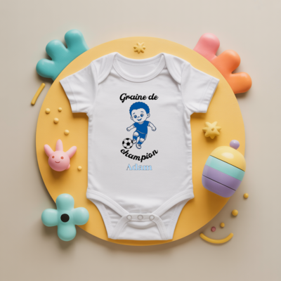 Body bébé personnalisé avec garçon jouant au football en coton par flocage, cadeau naissance - MARJANE et Cie