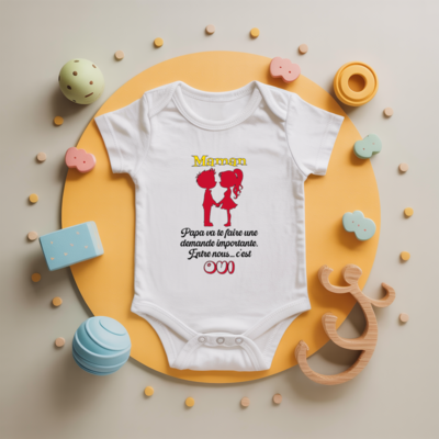Body bébé personnalisé demande en mariage en coton par flocage - MARJANE et Cie