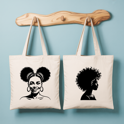 Tote bag femme force et élégance avec portrait féminin et silhouette monochrome - MARJANE et Cie