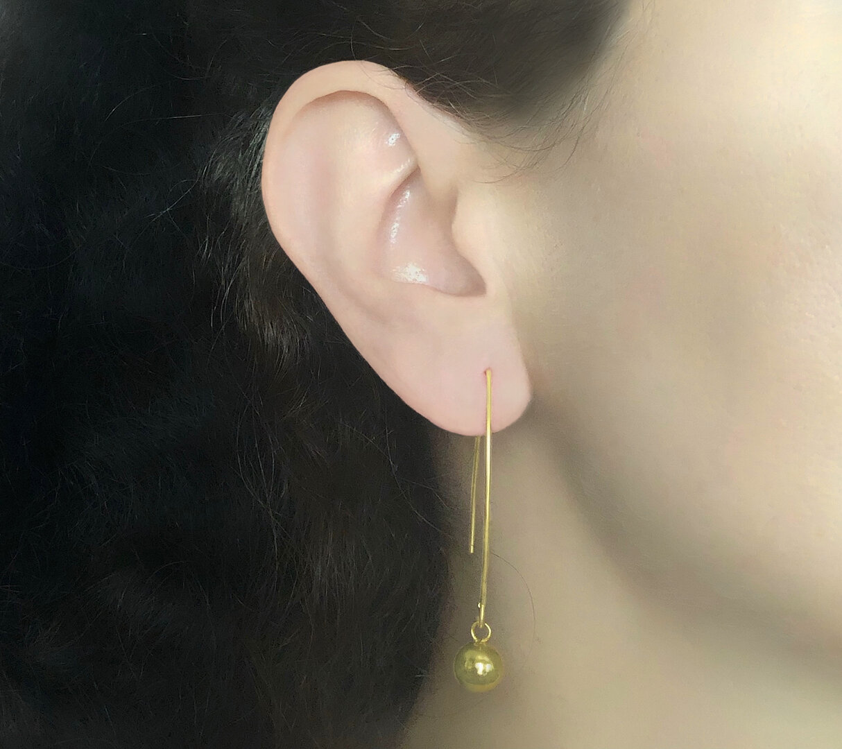 Boucles D'oreilles Clips Vintage - Sphère & Lentille En Verre Bleu Foncé - Or