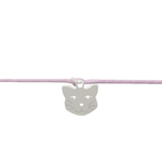 Bracelet EDALI6 breloque tête de chat en acier inoxydable argent et cordon de coton ciré de couleur-minimaliste - MARJANE et Cie