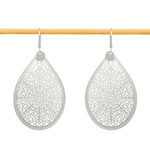 Boucles d'oreilles SALAMA dormeuses pendantes grand pendentif filigrane goutte acier inoxydable argent-minimaliste-bohème- MARJANE et Cie