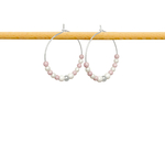 Boucles d'oreilles RATEM créoles acier inoxydable argent perles couleur rose et blanc-minimaliste-bohème- MARJANE et Cie