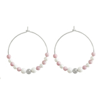 Boucles doreilles RATEM créoles acier inoxydable argent perles couleur rose et blanc minimaliste