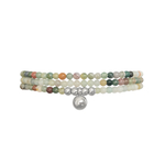 Bracelet SARAH2 multi rang acier inoxydable argent et perles naturelles semi précieuses agate indienne et amazonite verte -multirang- MARJANE et Cie