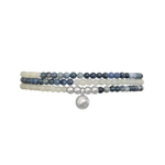 Bracelet SARAH6 multi rang acier inoxydable argent et perles naturelles semi précieuses sodalite bleue et amazonite -multirang- MARJANE et Cie