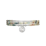 Bracelet ELNAZ1 multi rang argent massif 925 perles naturelles semi précieuses agate indienne et amazonite verte-multirang-médaille- MARJANE et Cie