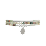 Bracelet ELNAZ3 multi tour argent massif 925 perles naturelles semi précieuses agate indienne et amazonite verte-rang-fatma-hamsa-khamsa-Fatma- MARJANE et Cie