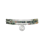 Bracelet ELNAZ5 triple rang argent massif perles naturelles semi précieuses jade verte et agate indienne-multirang-multi rang-tour-médaille- MARJANE et Cie