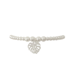 Bracelet ABICHAM5 argent massif 925 perles et pendentif feuille de monstera -elastique-minimaliste-bohème - MARJANE et Cie